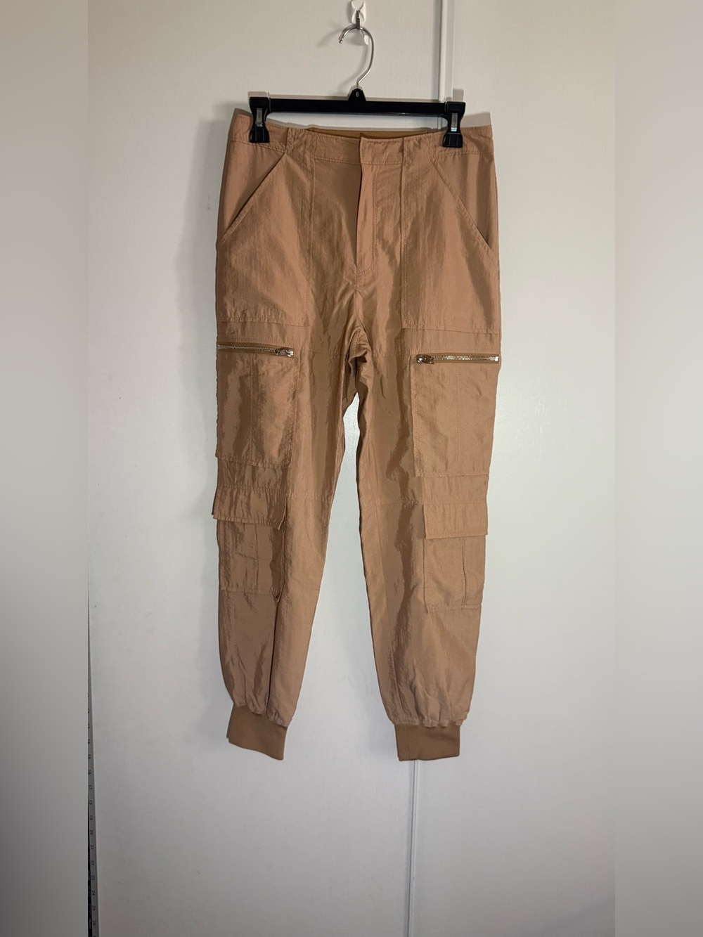 cinq a sept women’s Tan Cargo Joggers with Zip Thighs and Cuffed Ankles size 2